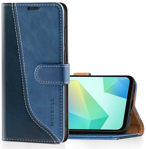 Mulbess für Samsung Galaxy A16 5G Hülle, Handyülle Leder mit Kartenfach, Klapphülle mit Magnetverschluss, Flip Case Etui Handytasche Schutzhülle, Stilvoll Diamant Blau