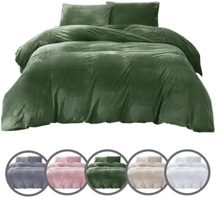 ZIYA HOMES Velvet Duvet Cover Set Super King - 3 Piece Luxury Crushed Velvet Bedding, Soft Plush Warm Quilt Cover with Pillowcases, Green