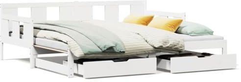 Xichuzi Tagesbett Ausziehbar mit Schubladen Weiß 90x200 cm Kiefernholz, Schlafsofa, Daybed, Bettsofa, Sofa Bed, Sofabett, Schlafcouch, Jugendbett, Bettgestell, Bettcouch - 3302226