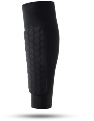 Shin Defender Schienbeinschoner, Shindefender Schienbeinschoner, Schienbeinschoner mit Waben-Kompressionsmanschette, waschbar, Schwarz (XL)