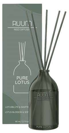 RUUM Reed Diffuser Duftstäbchen Duftvase - Edler Raumduft In Stilvoller Glasvase 80 ml (Pure Lotus)