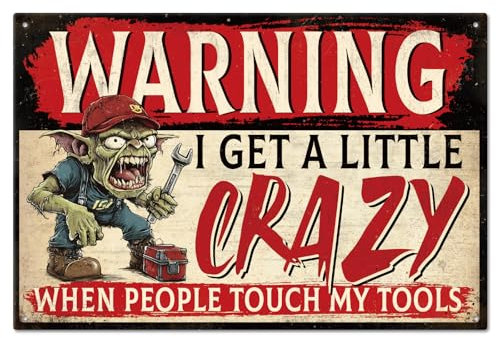GLOBLELAND Warnschild Aus Metall 8x12 Zoll „Don'T Touch My Tools“ Vintage Malerei Blechschilder Wandplakat Plakette Für Garage Werkstatt Männerhöhle Büro Zuhause Schuppen Wanddekoration