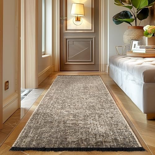 Carpettex, Chenille Teppich Baumwolle Läufer Beige 80x150 cm Waschbar, Boho-Stil, Kurzflor, Vintage Kelim, Weich & rutschfest, Einfarbig, Für Küche, Flur & Schlafzimmer