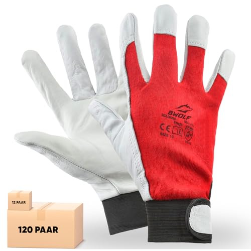 BWOLF IGUANA 1 Paar (2 Stück)(24 Stück) Arbeitshandschuhe Herren Lederhandschuhe Schutz Handschuh dornenfest, reißfest mit Klettband (1 paar, Größe 10 (1 Paar))