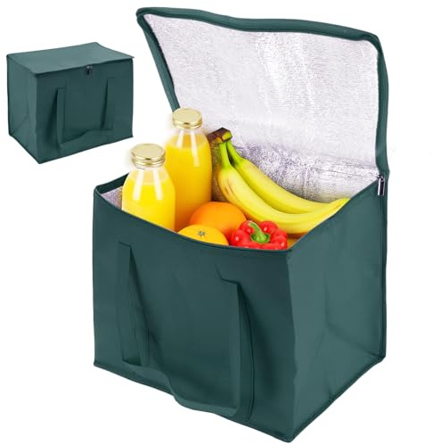 DAKFOOK 2 Pack Food Delivery Bags, 30L Cool Bags with Zip, Insulated Grocery Shopping Bag, Thermal Cooler Bag for Shopping, Camping, Picnic