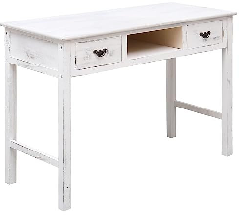 Teenpull Konsolentisch Antik-Weiß, 110x45x76 cm, aus massivem Pappel- & Paulownia-Holz, vielseitig nutzbarer Beistelltisch für Wohnzimmer & Flur
