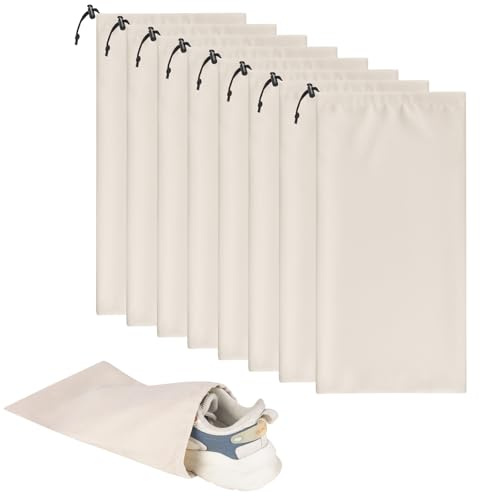 8 Pcs Single Shoe Bags for Travel with Drawstring,18X9,Beige