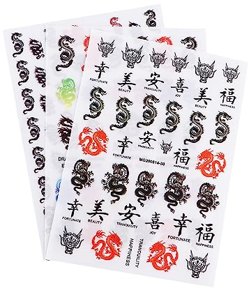 EPIGEIST Dragon Nail Art Aufkleber Selbstklebende Nagelsticker Mit Chinesischem Charakter Design 3 Blätter Für Fingernägel Und Zehennägel Diy Maniküre Für Zuhause Und Nagelstudio