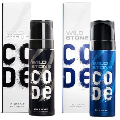 CODE - Profumo spray per il corpo da uomo, in cromo e titanio, lunga durata, senza gas, confezione da 2 (150 ml ciascuno)