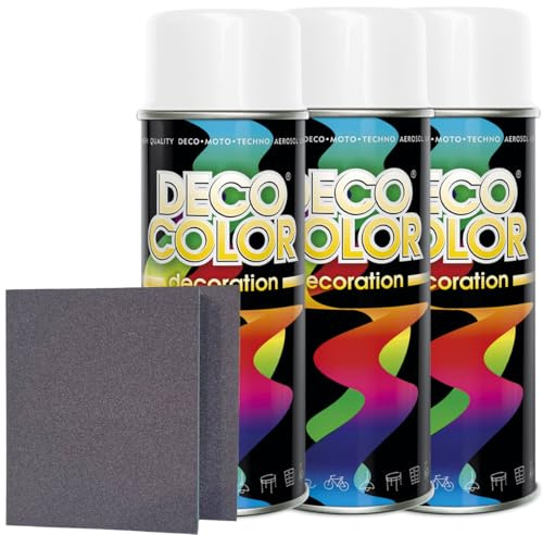 Craft-Equip DC 3er Sparpack Lackspray nach RAL in 400ml zur Lackierung von Auto Stahl Aluminium Beton Holz und 2 Stück Schleifpads (3 Dosen in weiss glanz RAL 9010 + 2 Stück Schleifschwamm)