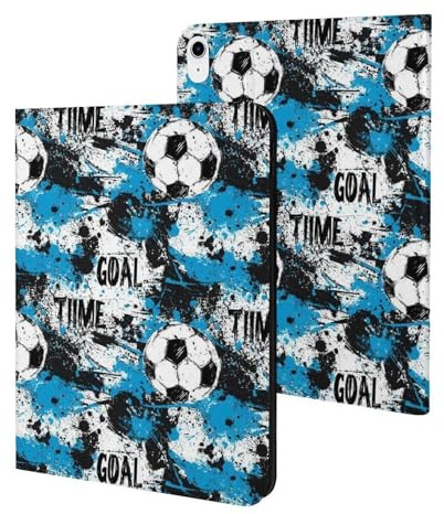 Compatibile con iPad A16 11 pollici 2025, sottile blu nero palla da calcio stampa tablet cover compatibile con iPad 10a generazione custodia 10,9 pollici 2022 con supporto auto wake/sleep