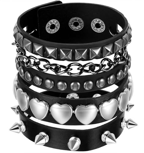 ValueBargain 3 Stück Nietenarmband, Punk Armband Unisex Punk Besetztes Verstellbares Armband für Studded Lover, Gothic Manschette für Halloween, Weihnachten & Konzerte