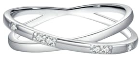 Mesnt Damenring Weißgold, Frauen 9 Karat Weißgold Ring Cross Line mit Moissanit, Größe 61 (19.4)