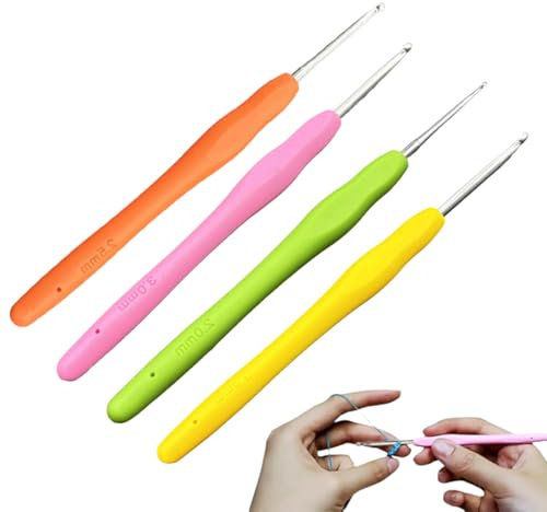 LAKPYN 4 Stück Häkelnadel Set 2.0/2.5/3.0/3.5mm, Metall mit TPR-Griff Ergonomische Aluminiumnadeln mit Weichem Griff zum Häkeln von Schal, Pullover, Mützen