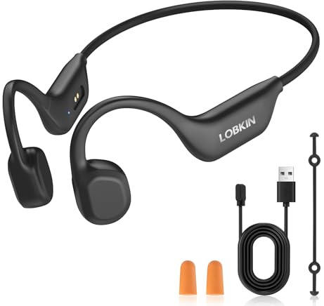 LOBKIN Knochenschall Kopfhörer,Open Ear Kopfhörer Kabellos Bluetooth 6.0,Bone Conduction Headphones IPX6 wasserdichte,Dual-Geräte-Verbindung mit Mikrofon,Sportkopfhörer Für Radfahren, Laufen