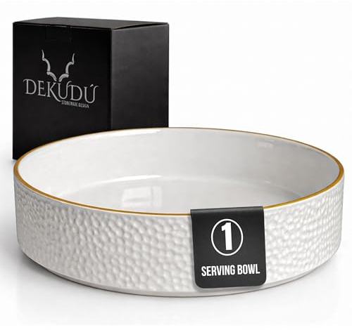 DEKUDÙ Ensaladera Ceramica Bol Ensalada Grande Frutero Ceramica Platos Vajilla - Gres de Calidad - Fabricados a Mano - 1 Pieza de 25 cm - Gran Dureza Apta Lavavajillas Microondas - Color Blanco