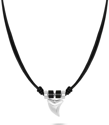 s.Oliver Herren Schmuck – Halskette & Armband aus Leder und Edelstahldetails mit Haizahnanhänger – Klassisch, Stilvoll und Maskulin – Perfekte Geschenkidee