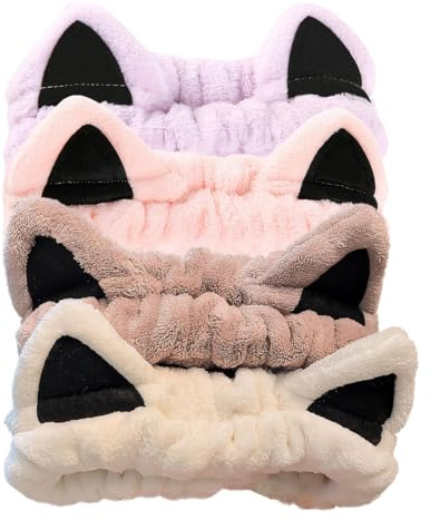 Bubaxuce 4 Stück Katzenohren Haarband, Niedliche Spa Haarbänder für Gesicht Reinigung Hautpflege Make-up Haarbänder für Frauen Mädchen Trendige Sachen Geschenk Weiche