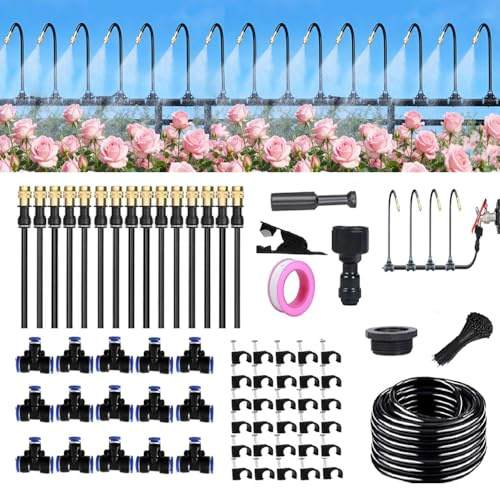15M Automatisches Bewässerungssystem Garten 360 °, Automatische Bewässerung mit 15 Stück Einstellbare Düse, für Outdoor Balkon Gewächshaus Hochbeet Topfpflanzen Pflanzen