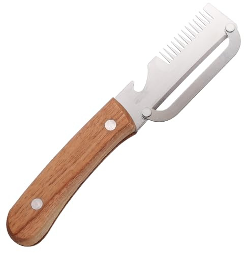 Pelador Multifuncional Acero Inoxidable con Mango Madera, Triturador Cebolletas y Abrebotellas, Gadget 3-en-1 para Frutas Patatas Calabaza Papaya Cebollino