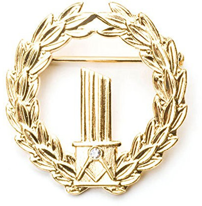 THE MASONIC COLLECTION Goldenes Abzeichen mit gebrochener Säule – Winkelmaß und Kompass mit atemberaubendem weißen Stein – Geschenk-Accessoire für männliche Freimaurer