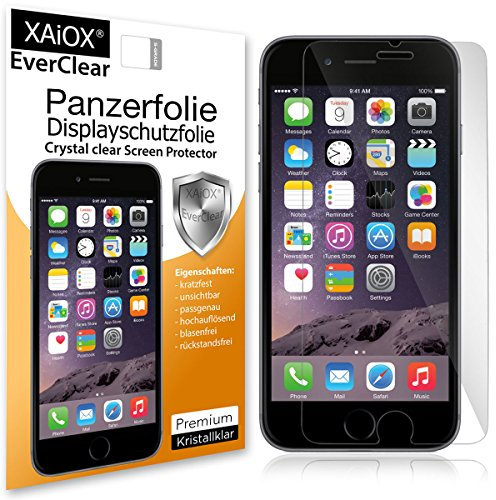 XAiOX 2 x Everclear Panzer-Schutzfolie für iPhone 6 und iPhone 6s klar Extrem Schock-absorbierend - Kunststoff Panzerfolie - buchsicher