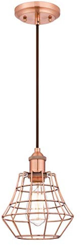 Westinghouse Lighting 61052 Nathan einflammige Pendelleuchte, für den Innenbereich, Ausführung gebürstetes Kupfer mit einem gewinkeltem Käfig-Lampenschirm, 18.99 x 18.99 x 153.67 cm