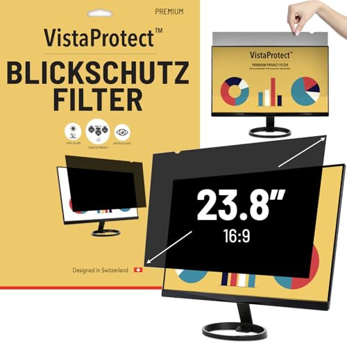 VistaProtect - Premium Blickschutzfilter & Anti-Blaulichtfilter, Privacy Filter Anti Blue Light Blickschutzfolie für Computermonitore (23.8 Zoll)