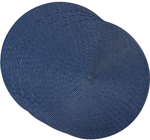 SCF2017 Manteles individuales redondos de plástico tejido de 38 cm, elegantes y prácticos, juego de 4, color azul