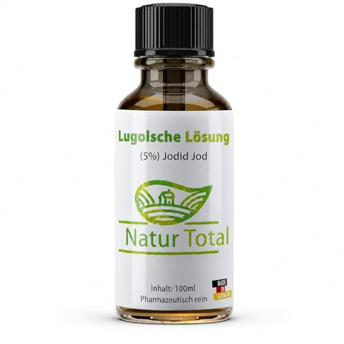 Natur Total Lugolsche Lösung 5% 100 ml Vorteilsgröße - Jod-Kaliumiodid-Lösung - pharmazeutisch rein - Braunglasflasche mit Schraubverschluss - Made in Germany
