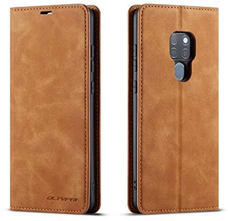 QLTYPRI Hülle für Huawei Mate 20, Premium Dünne Ledertasche Handyhülle mit Kartenfach Ständer Flip Schutzhülle Kompatibel mit Huawei Mate 20 - Braun