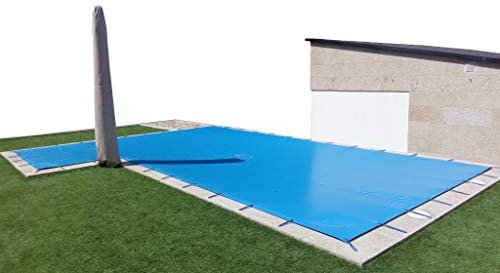 INTERNATIONAL COVER POOL Lona de Invierno para Piscina 7 x 4m más 15 cm por Cada Lado para Anclaje (7,3 x 4,3m) de Color Azul (Exterior) / Negro (Interior) + Saco de Almacenaje de Regalo