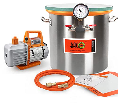 BACOENG 5 Gallon Vacuum Chamber Kit with 4.5 CFM 1 Stage Vacuum Pump HVAC, Perfect for Stabilizing Wood, Degassing Silicones and Epoxies