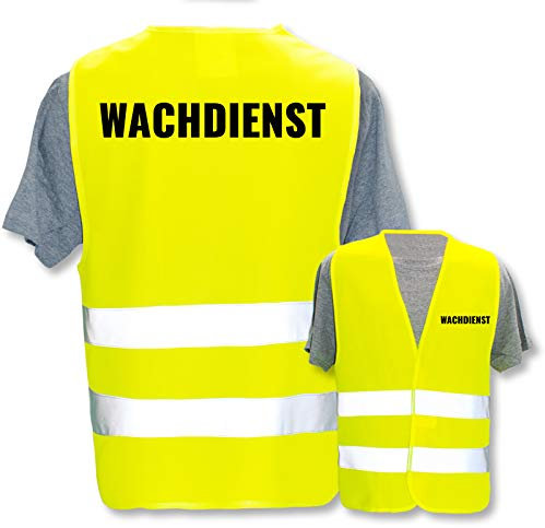 Bedruckte Warnwesten mit ISO-Leuchtstreifen * Standard- oder Reflex-Druck * Thema Sicherheit & Team, Warnweste Begriffe Security:Wachdienst, Farbe + Größe:Gelb (3XL/4XL)