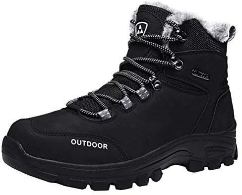 Stivali da Neve Uomo Scarpe Inverno da Trekking Scarpe Outdoor Impermeabili Antiscivolo Invernali Stivali Nero 42