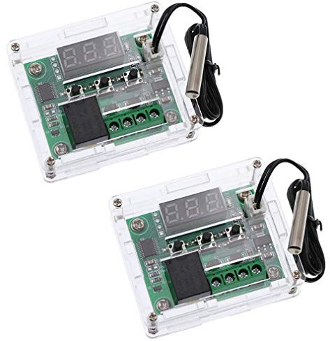 Hailege 2pcs W1209 with Case 12V DC Digital Temperature Controller Board Micro Digital Thermostat -50-110°C Electronic Temperature Temp Control Module Switch with 10A One-Channel Relay and Waterproof