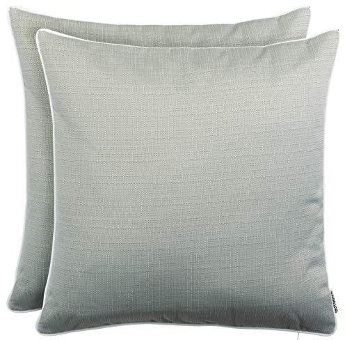 Brandsseller 2er Set Outdoor Kissen 45x45 cm – Wetterfeste Zierkissen mit Paspel in Walzoptik – Wasserabweisende Gartenkissen & Dekokissen für draußen – Sofakissen für Balkon & Terrasse - Hellgrau