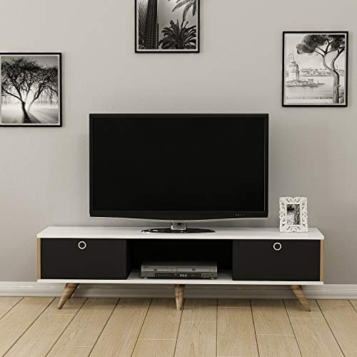 Homemania Mueble para TV Zeyn, Madera, Nogal-Negro-Blanco, 150 x 35 x 41 cm