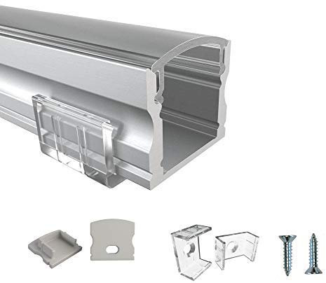 Rabando 5er Pack LED Alu Profile Aufputzprofil AGR für 12mm LED-Streifen mit einklickbarer Abdeckung KLAR - 5 m