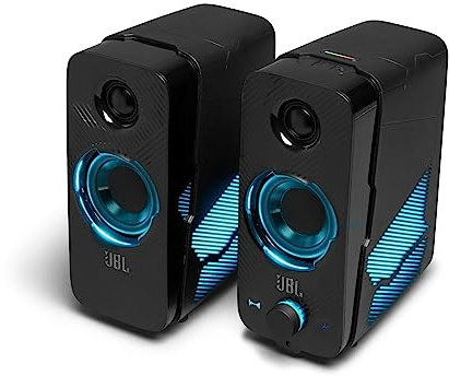 JBL Quantum DUO Set Altoparlanti Gaming Bluetooth Wireless, con Dolby Audio e Illuminazione LED RGB con Effetti di Luce, per PC, Mac, Windows e Console da gioco, Colore Nero