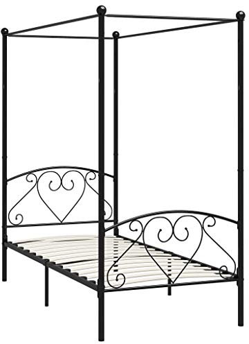 vidaXL Himmelbett Bett Bettgestell Einzelbett Metallbett Bettrahmen Lattenrost Schlafzimmerbett Schlafzimmermöbel Ehebett Schwarz 100x200cm