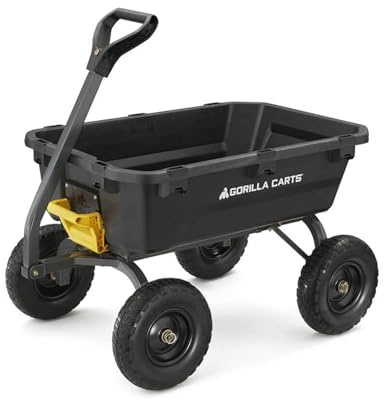 Gorilla Carts 7GCG-NF Robuster Poly-Dump-Gartenwagen mit flachen Reifen, 2,7 Kubikfuß, 544 kg Kapazität, Schwarz, Amazon Exclusive