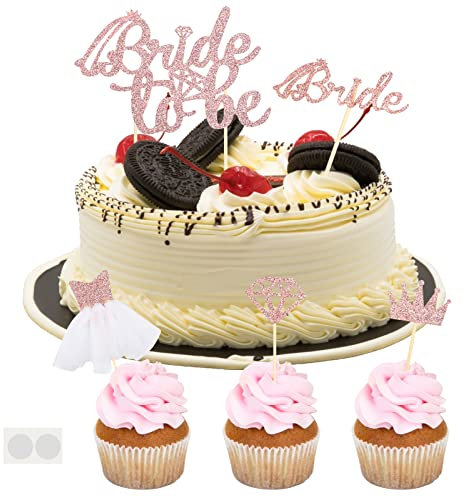AirSMall Bride to Be Cake Topper, 5 Stk. Hochzeit Bride To Be Tortenstecker, JGA Deko Brautkleid Diamant Ring Kuchen Topper für Frauen Verlobung Hochzeit Brautparty Deko