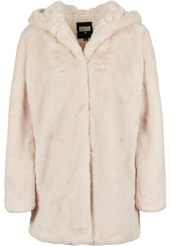 Urban Classics Ladies Hooded Teddy Coat aus Fake Kaninchenfell, Damen Mantel mit Kapuze und Seitentaschen, Offwhite, S