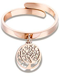 Bague Femme Pendentif Arbre de Vie - Bague Ajustable en Argent et Or Rose - Cadeau Anniversaire Saint Valentin Femme