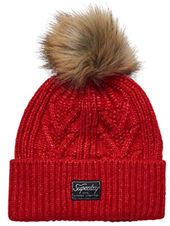 Superdry Damen Cable LUX Beanie Hat, Flame Marl, One Size