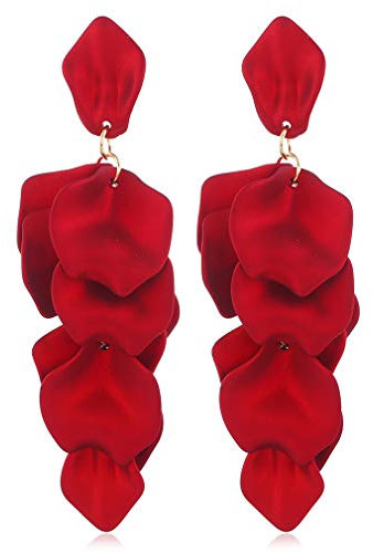 YAZILIND Long Alloy Rosenblatt Anhänger Ohrringe Acryl Dangle Ohrring Damen Mädchen Ohr Party Schmuck Rot