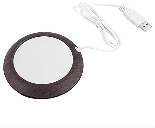 Calentador de tazas de café de 4 pulgadas, esterilla de calentamiento de grano de madera con carga USB de 5 V con calentamiento de temperatura de 176 ° F / 80 ℃ para cacao, té, agua, leche(Oscuro)