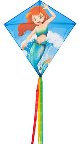 HQ 100037 - Eddy Mermaid, Kinderdrachen Einleiner, ab 5 Jahren, 68x68cm und 200cm Drachenschwanz, inkl. 17kp Polyesterschnur 40m auf Spule, 2-5 Beaufort