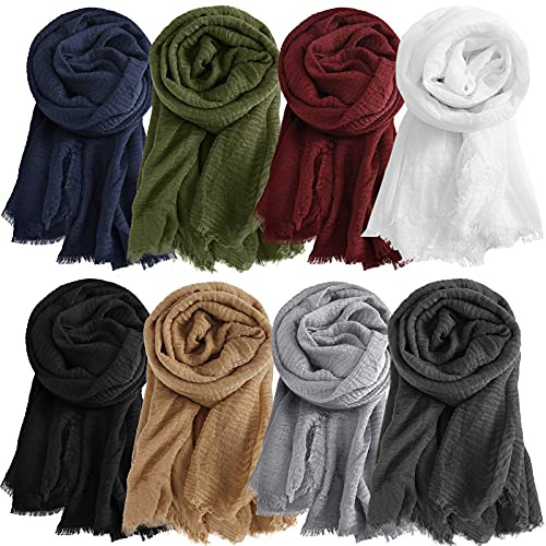Zhanmai 8 PCS Women Hijab Scarf for All Season Cotton Muslim Scarf Shawl Crinkle Hijab Mixed Color(Dark Colors)